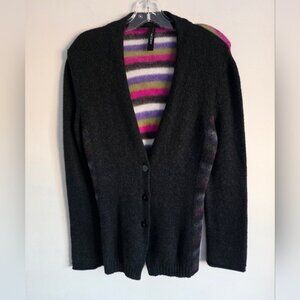 MARC CAIN |  Black Mohair Cardigan with Striped Accents Black Sz M